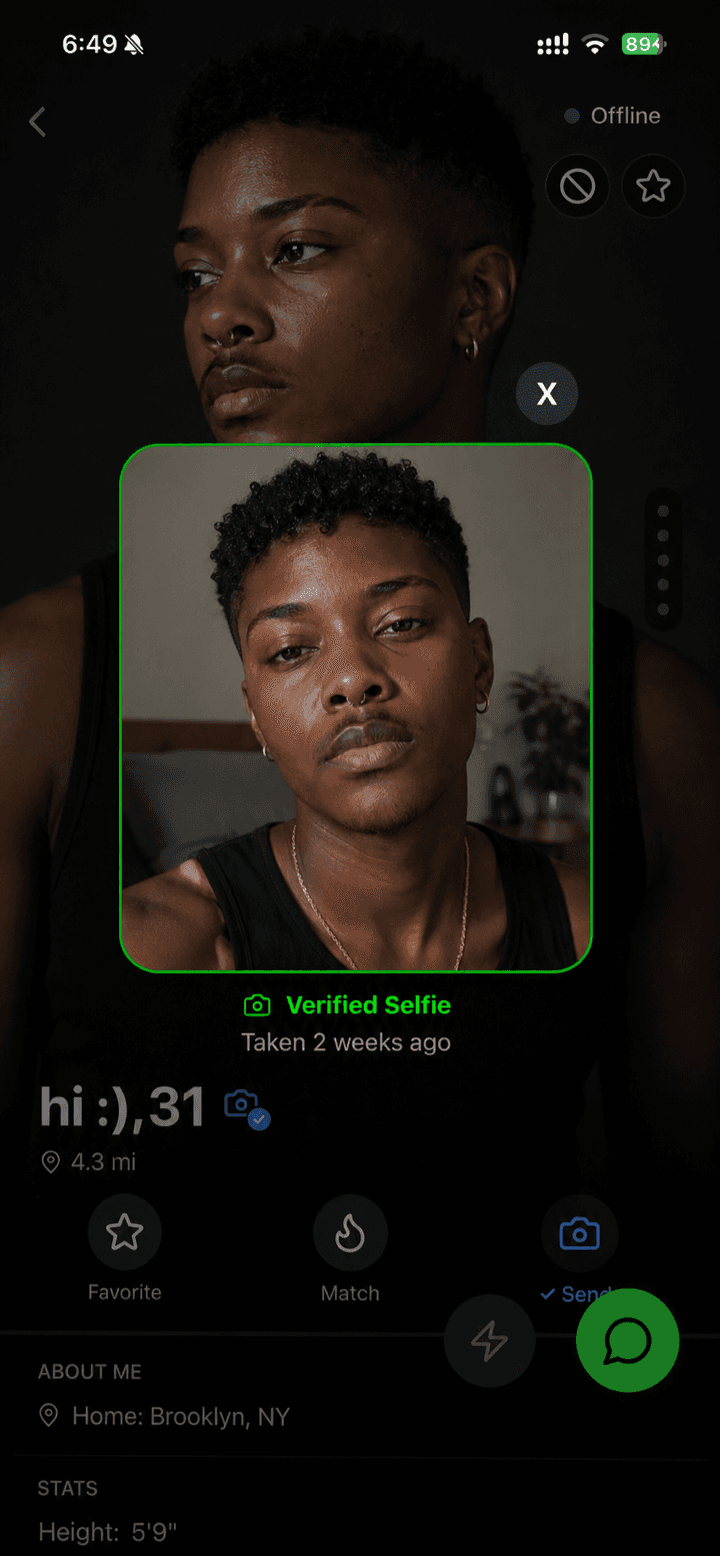 A verified Gaydar profile
