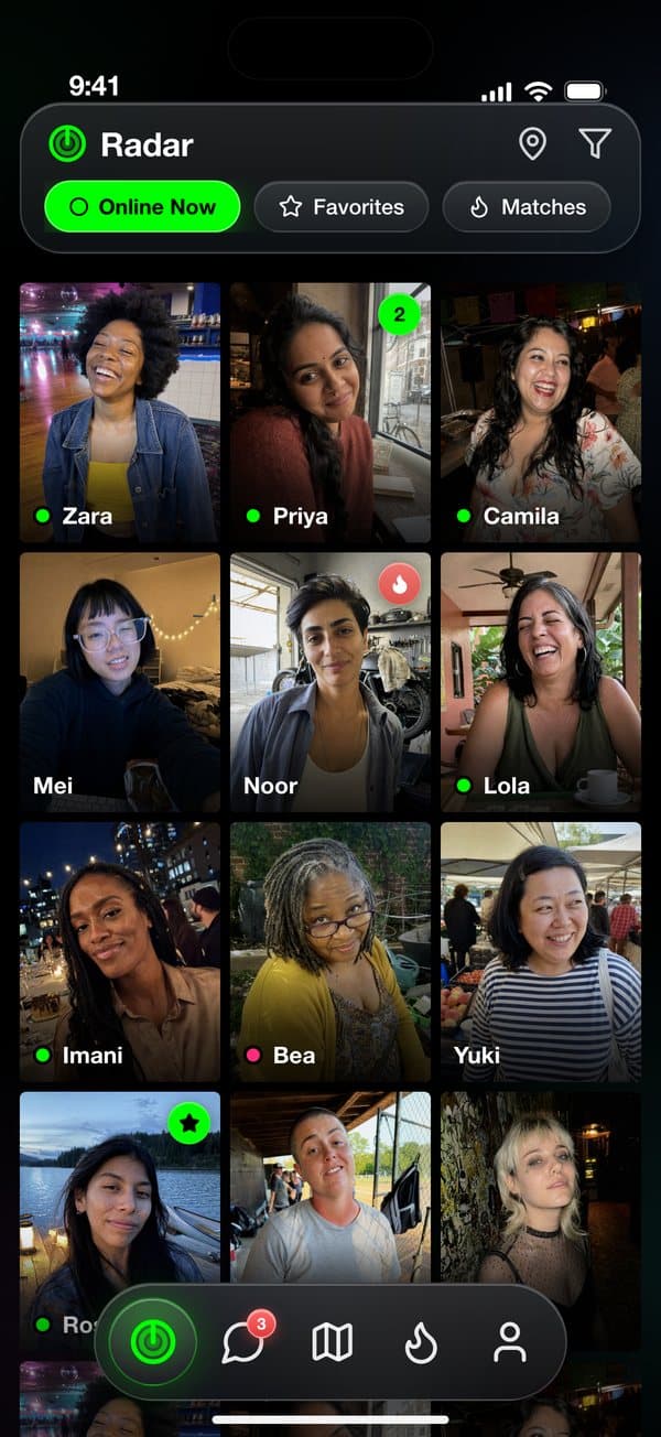 Gaydar Radar grid of nearby women